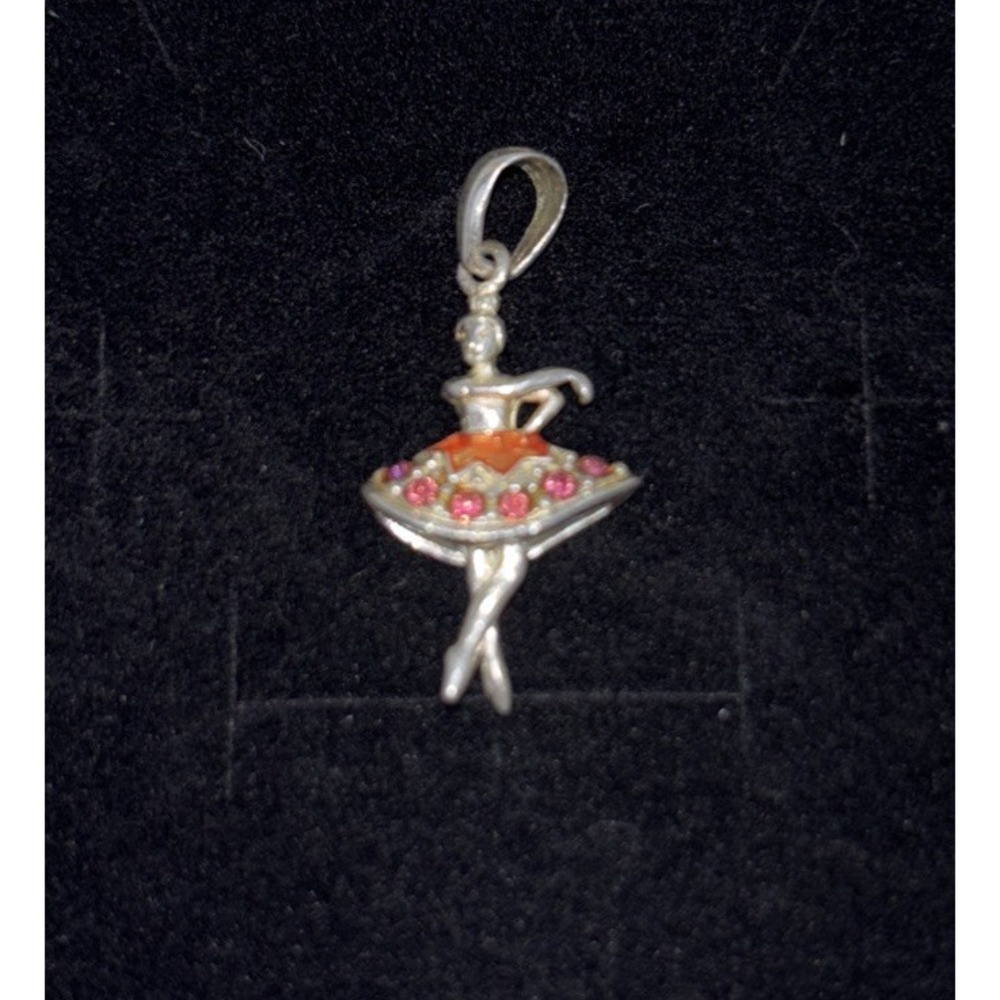 Jezlaine Sterling Silver Pink CZ Crystal Ballerina Dancer Pendant 925 1.9g 1 In